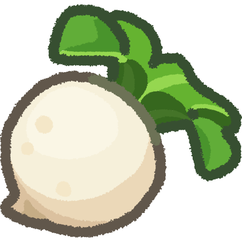 a off-white turnip with various green leaves from the stem